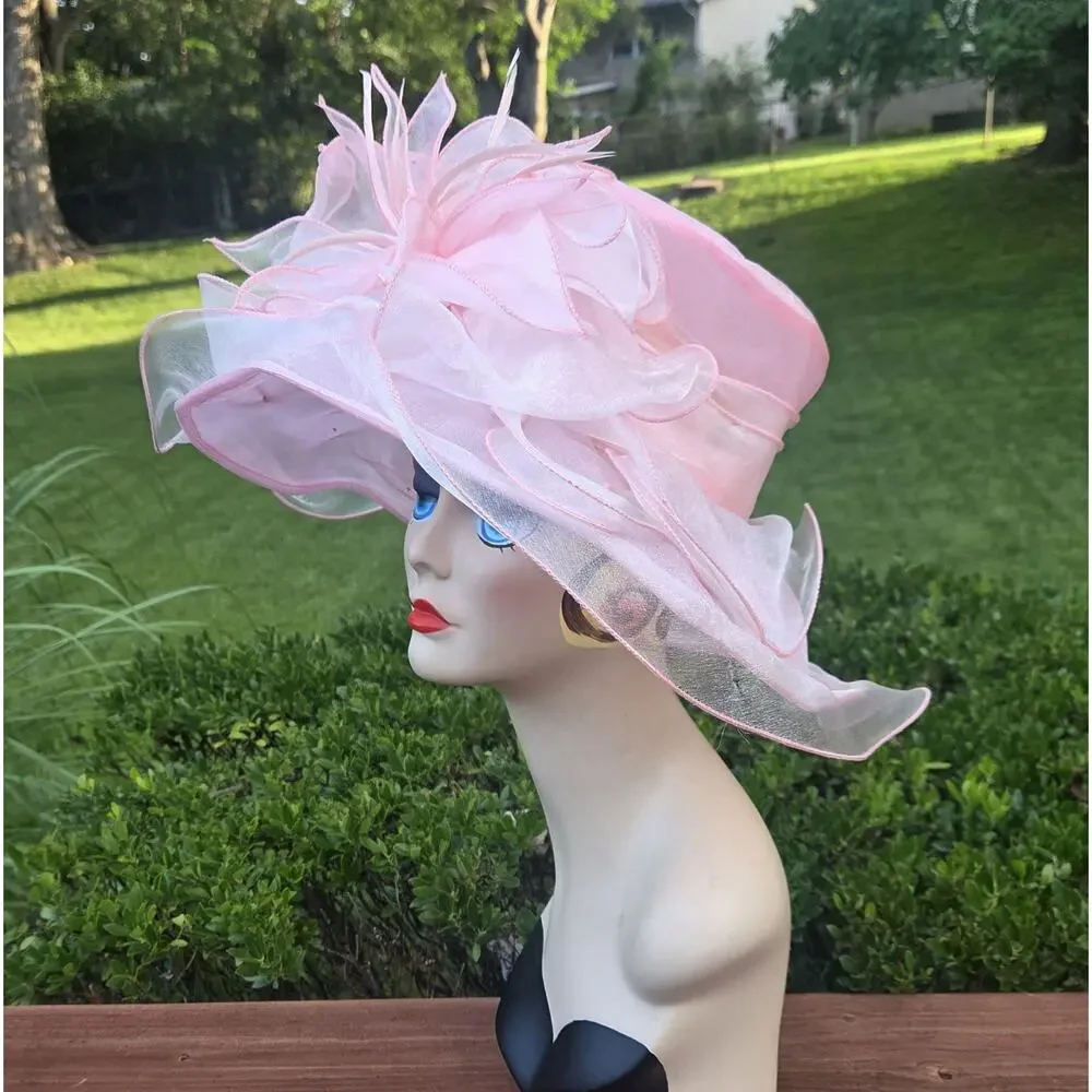 Blush Pink Kentucky Derby Organza Hat | Wedding Church Tea Party